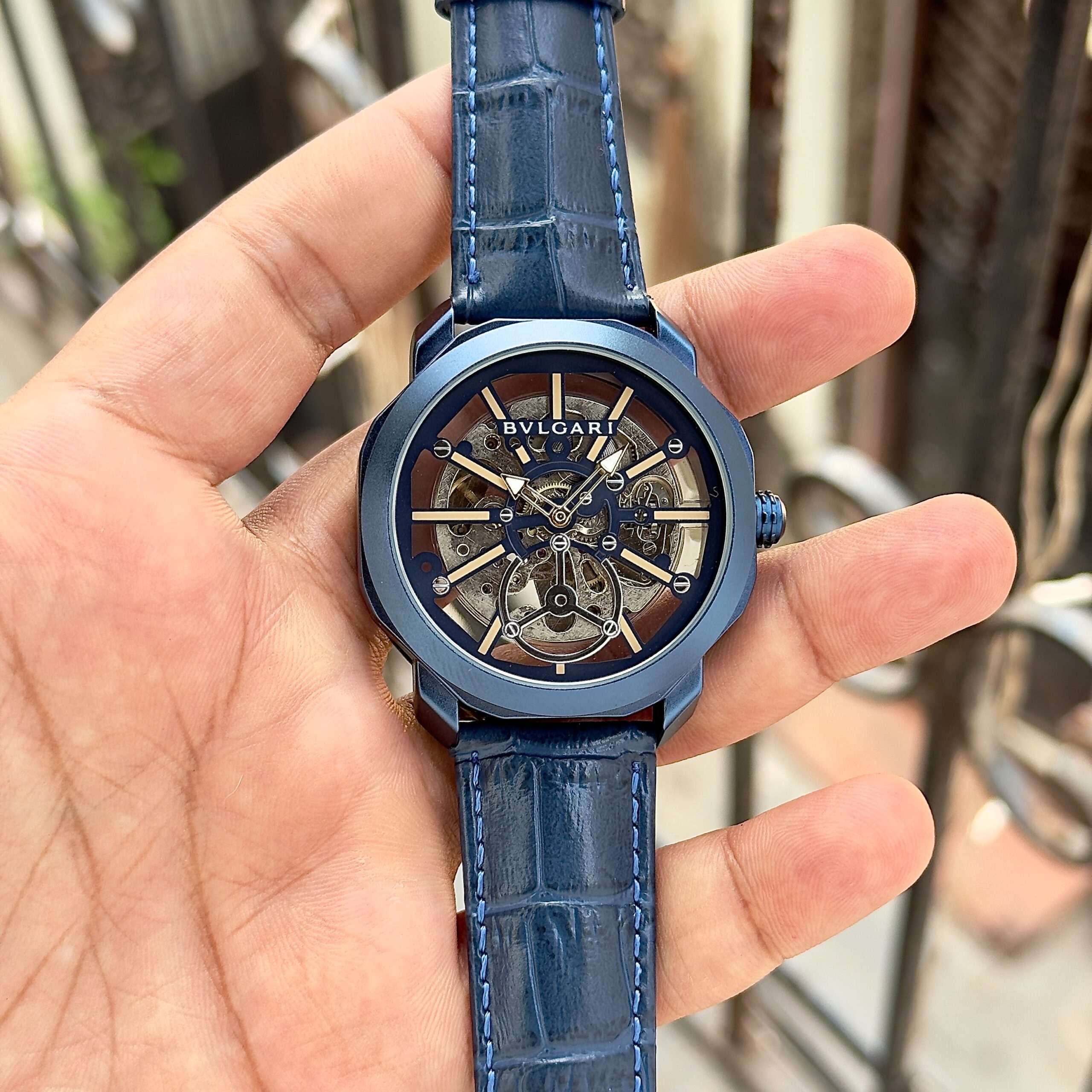 Bvlgari Octo Roma Skeleton 7AA Automatic Men's Watch 12 Bvlgari Blue Case Skeleton Watch