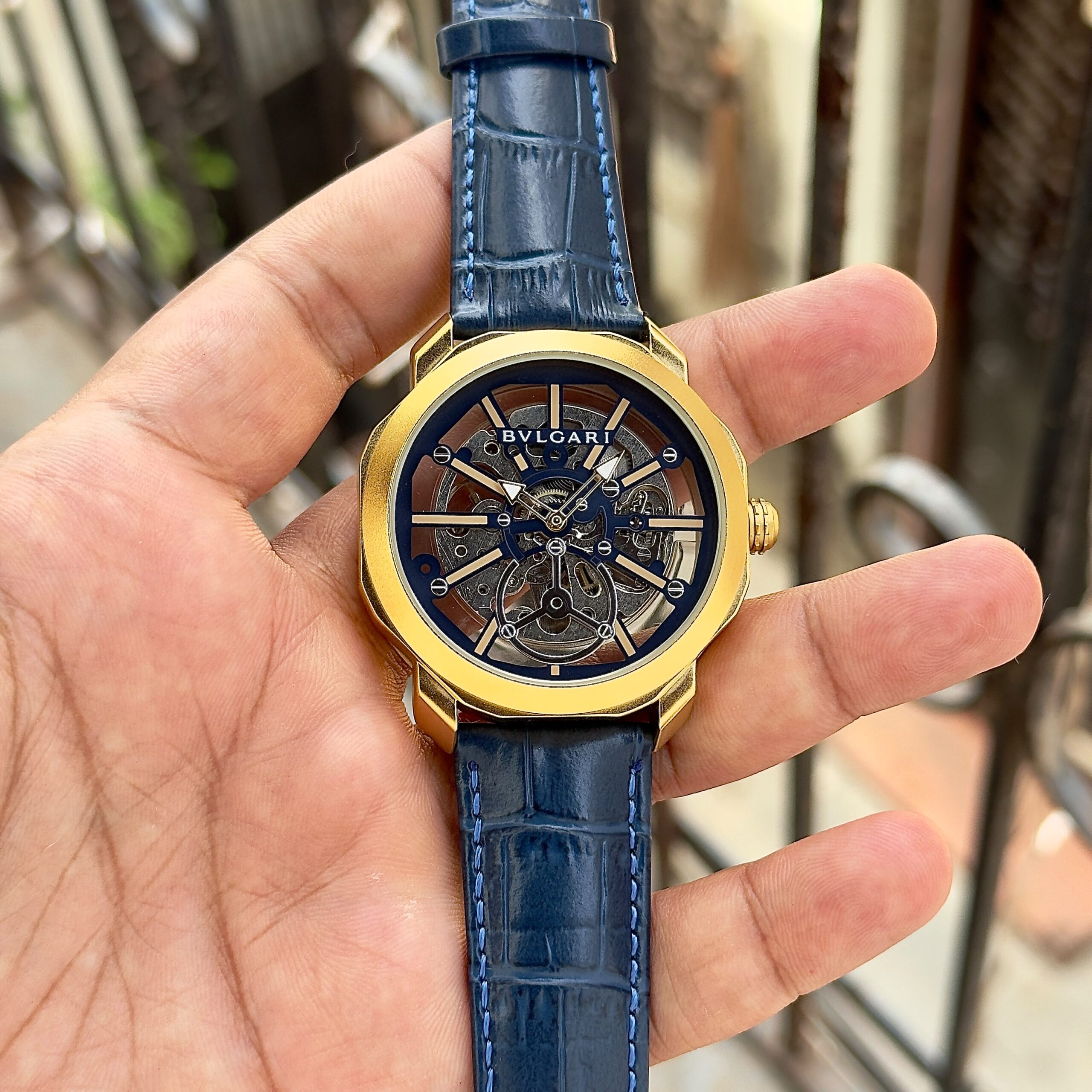 Bvlgari Octo Roma Skeleton 7AA Automatic Men's Watch 8 Bvlgari Gold Blue Automatic Watch
