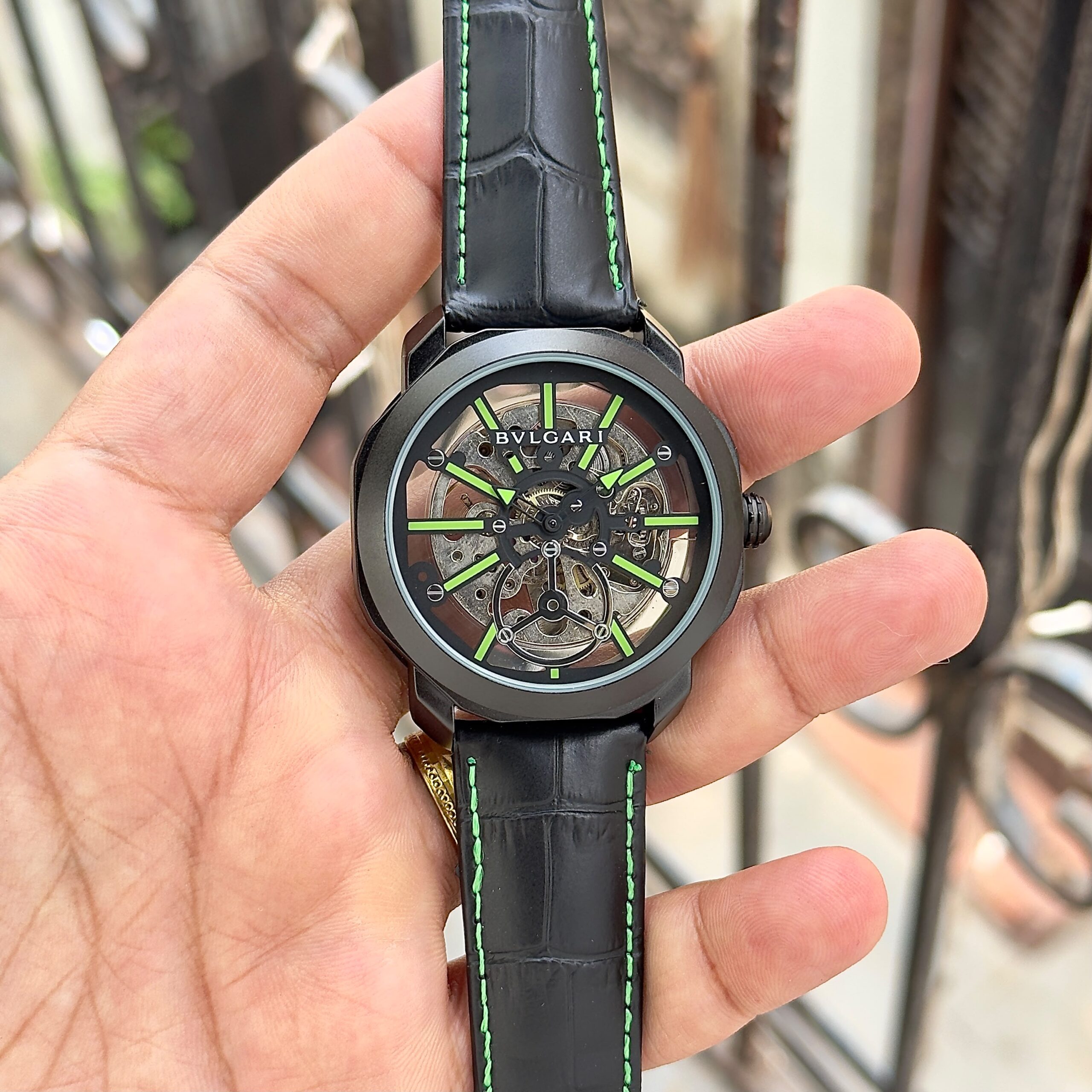 Bvlgari Octo Roma Skeleton 7AA Automatic Men's Watch 6 Bvlgari Skeleton Green Dial Watch