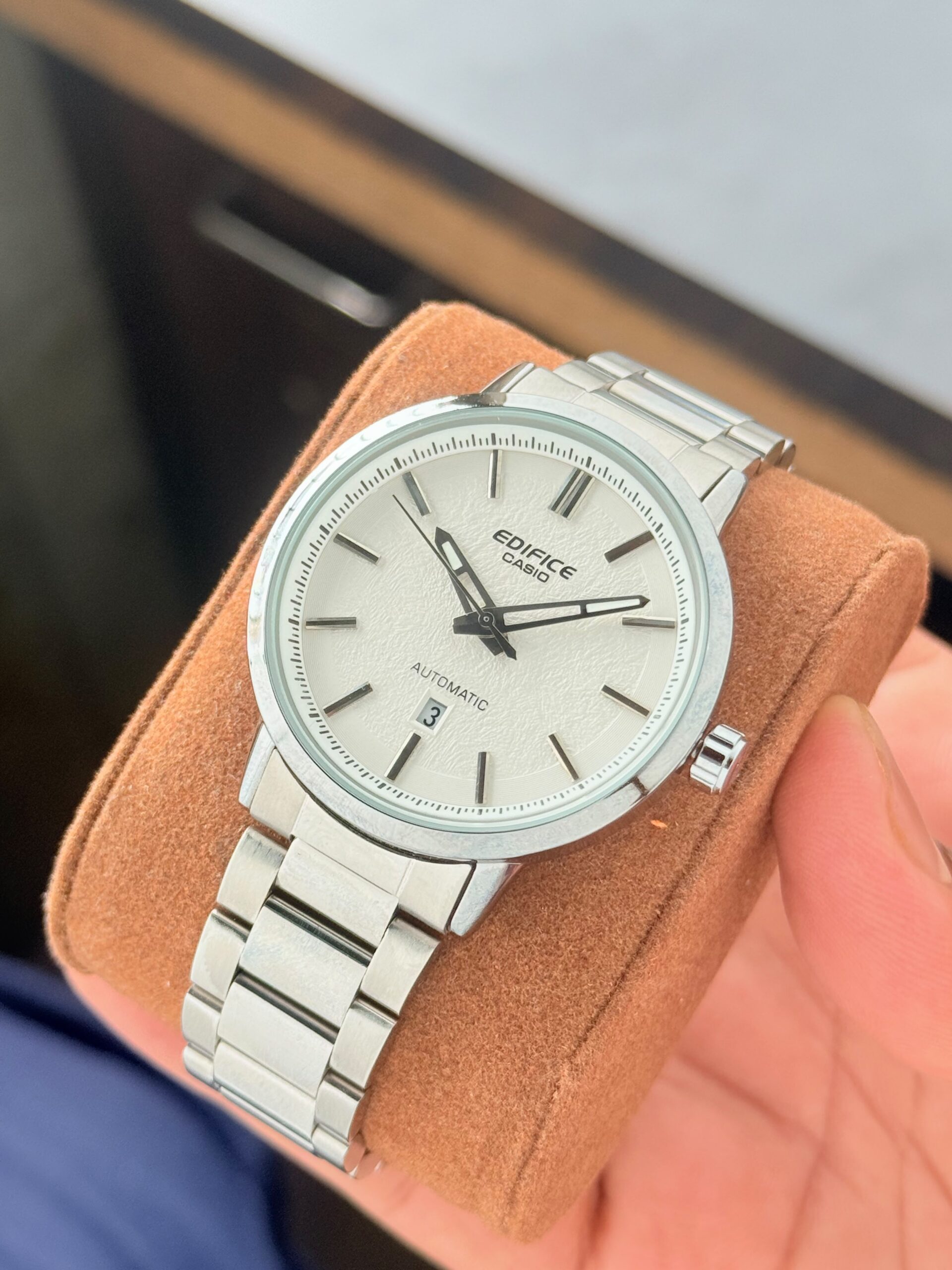 Casio Edifice EFK Series 7AA Premium Automatic Style Men's Watch White Dial 2 Casio Edifice EFK Series white dial cushion display