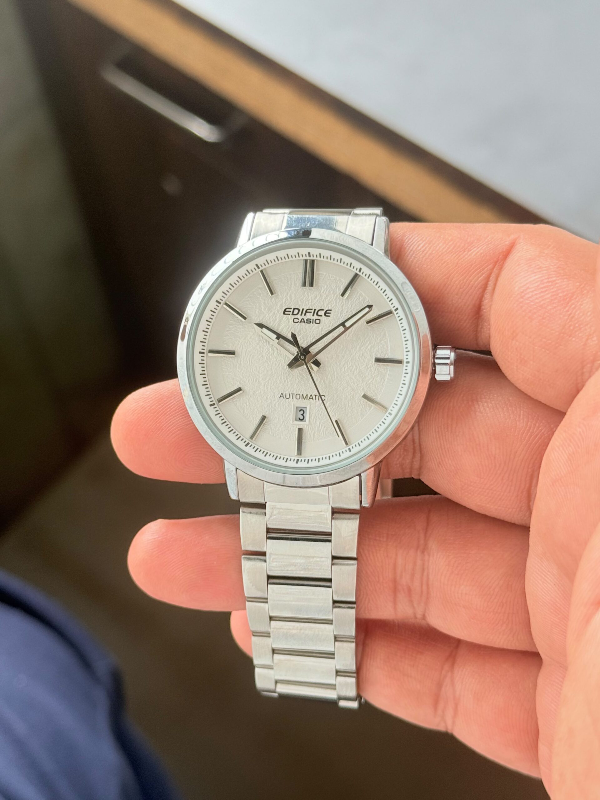 Casio Edifice EFK Series 7AA Premium Automatic Style Men's Watch White Dial 1 Casio Edifice EFK Series white dial automatic style hand view