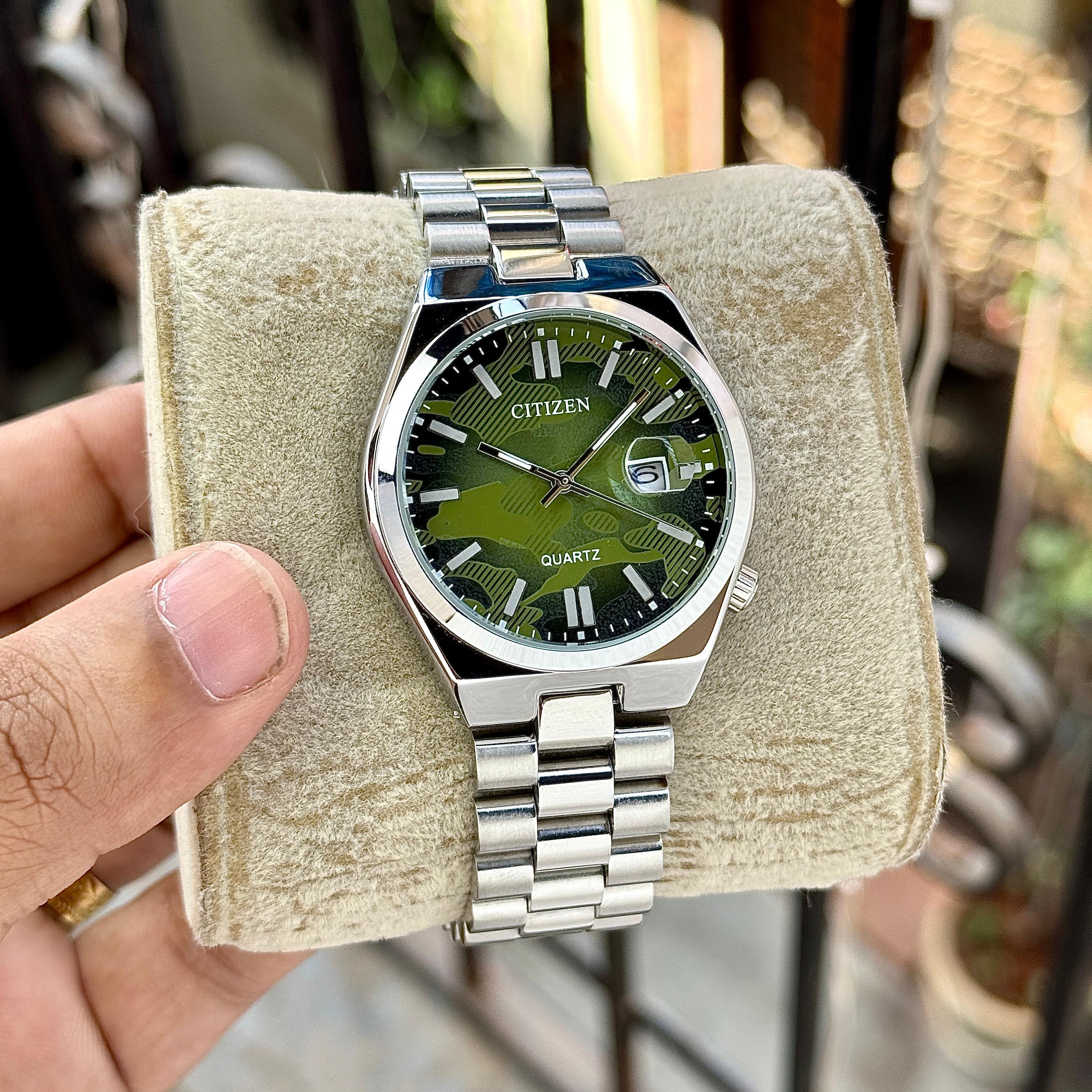 Citizen Tsuyosa 7AA Quartz Sweep Men's Watch Green Camouflage Dial 2 Citizen Tsuyosa quartz green camouflage dial stainless steel watch