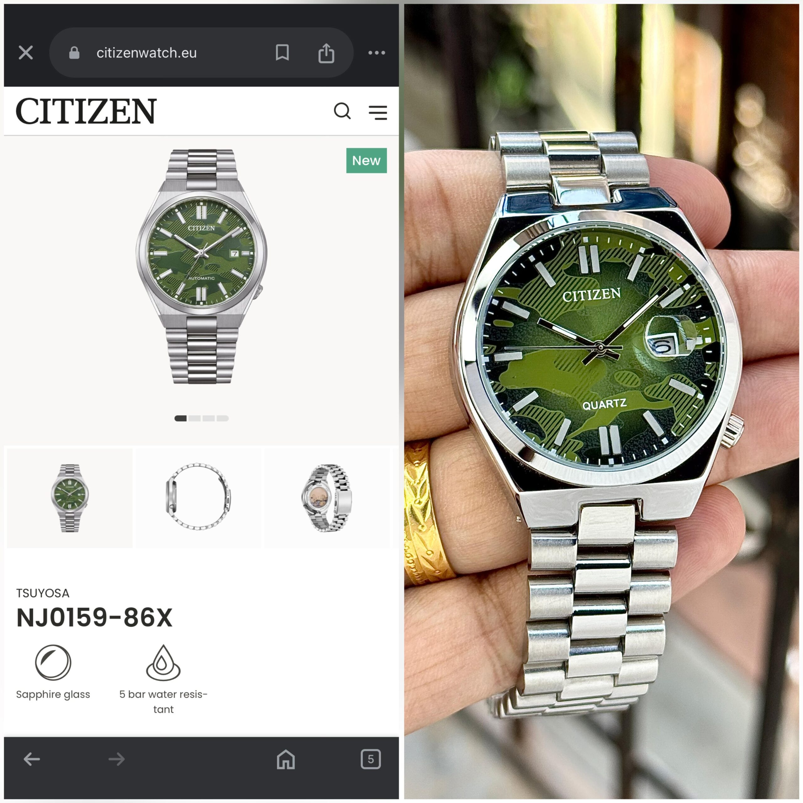 Citizen Tsuyosa 7AA Quartz Sweep Men's Watch Green Camouflage Dial 3 Citizen Tsuyosa green dial reference and 7AA model comparison