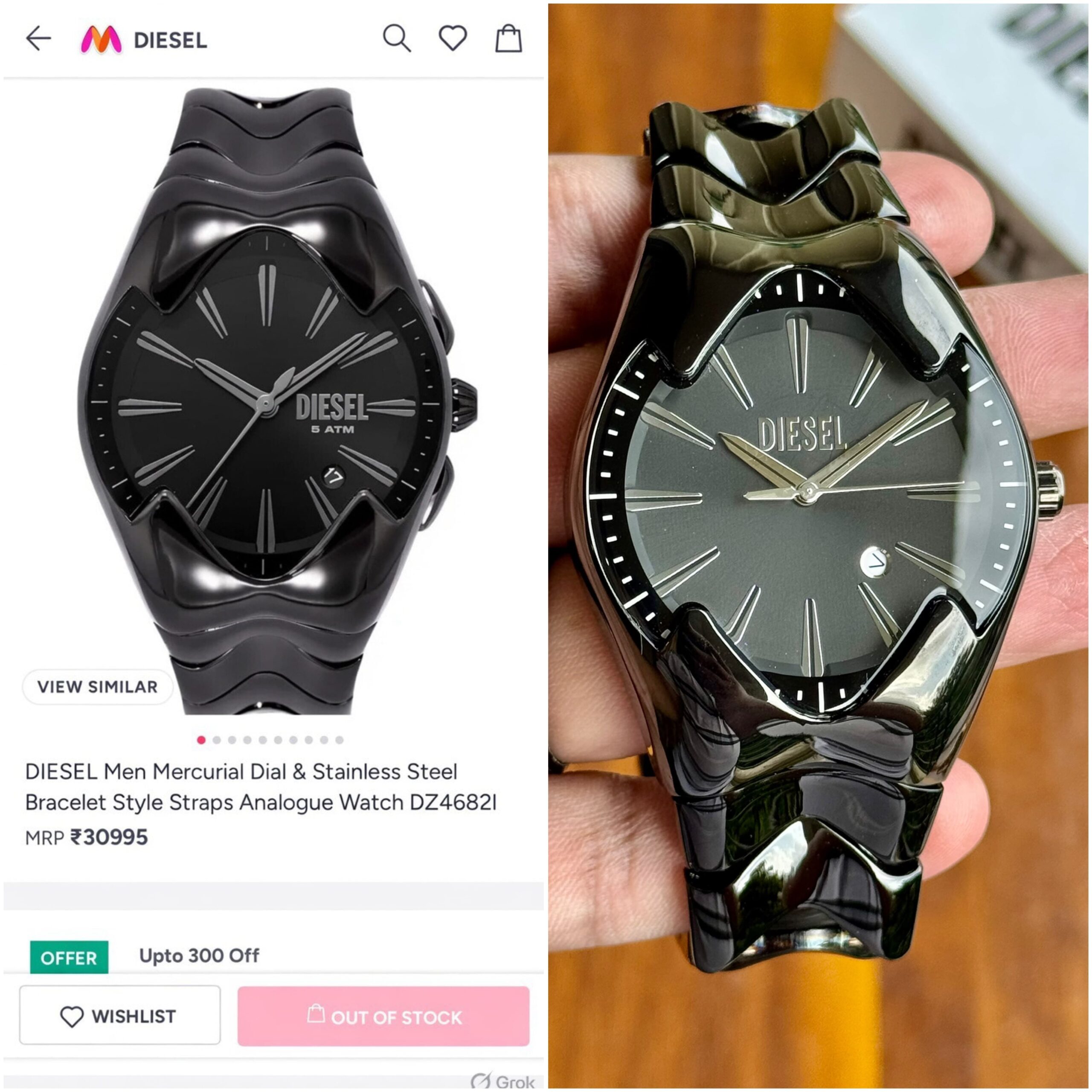 Diesel Mercurial 7AA Premium Quartz Men's Watch Black & Gold Dial 5 Diesel Mercurial black edition comparison with original design