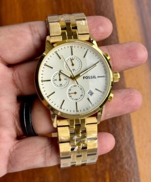 Fossil Luther 7A quartz men's watch gold case white dial front view