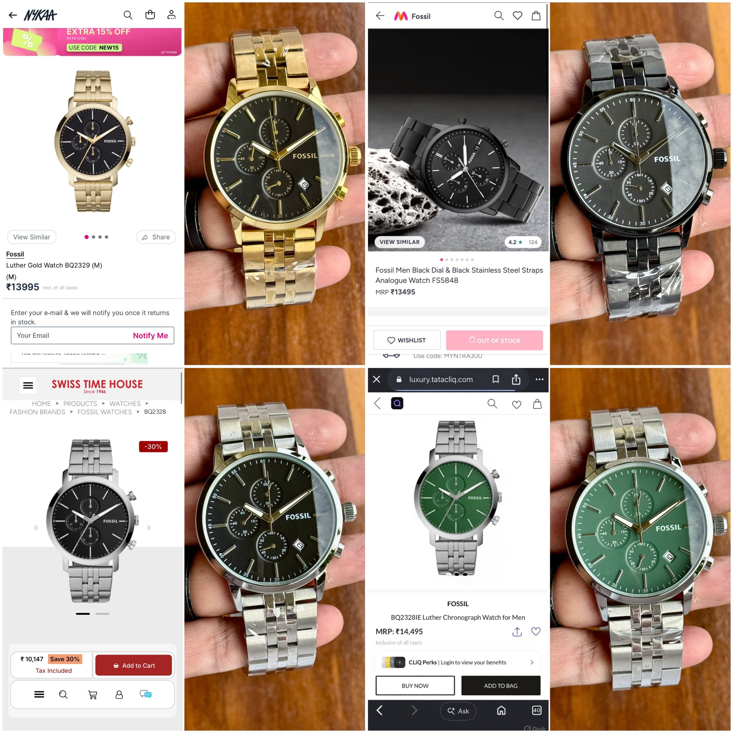 Fossil Luther 7A Quartz Men's Chronograph Watch Stainless Steel Bracelet 9 Fossil Luther 7A quartz watch original comparison view multiple color variants