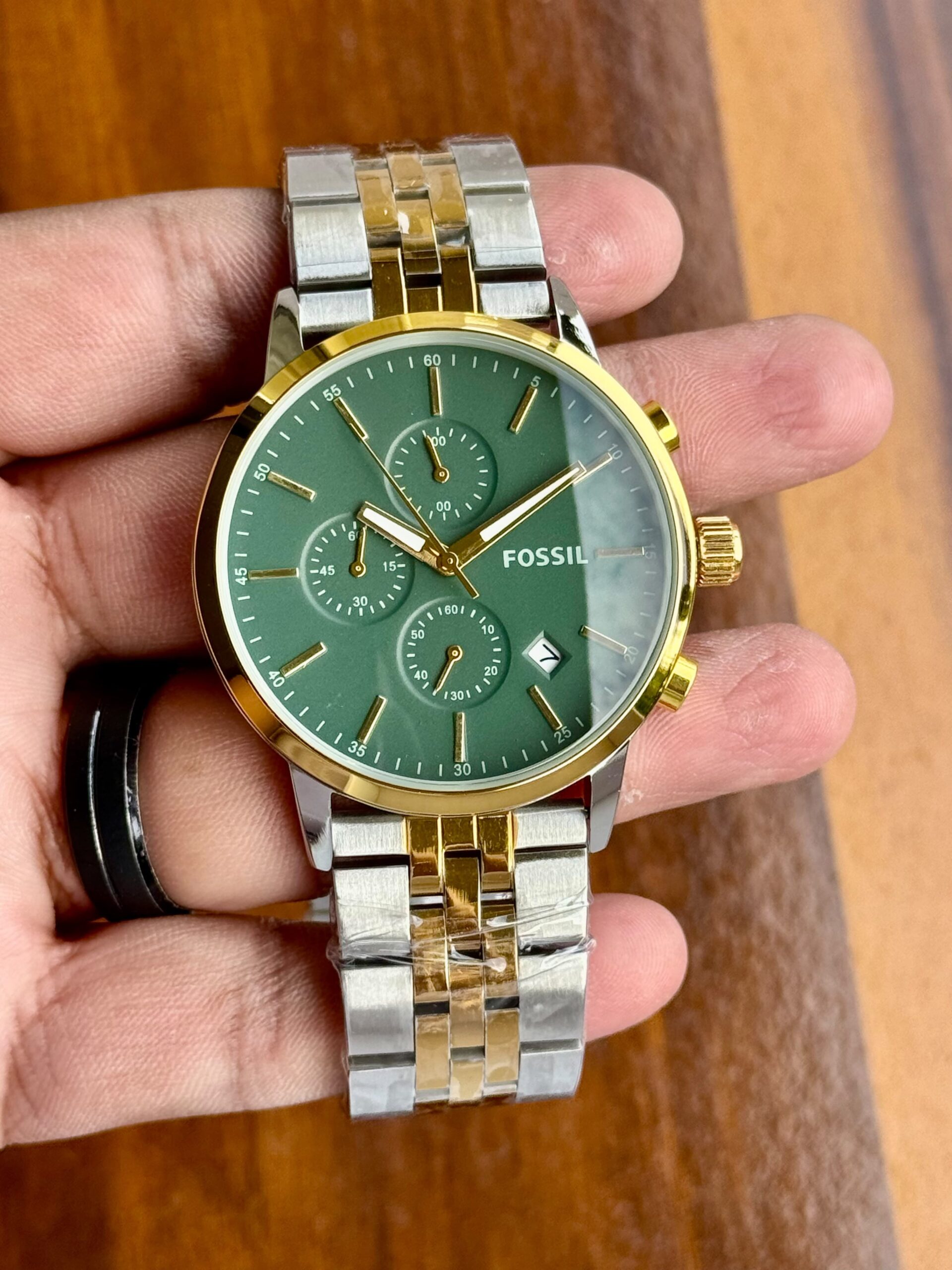 Fossil Luther 7A Quartz Men's Chronograph Watch Stainless Steel Bracelet 5 Fossil Luther green dial two tone stainless steel watch
