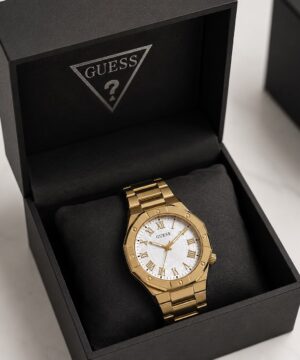 Guess Asset 7aa gold white Roman dial men's watch with box