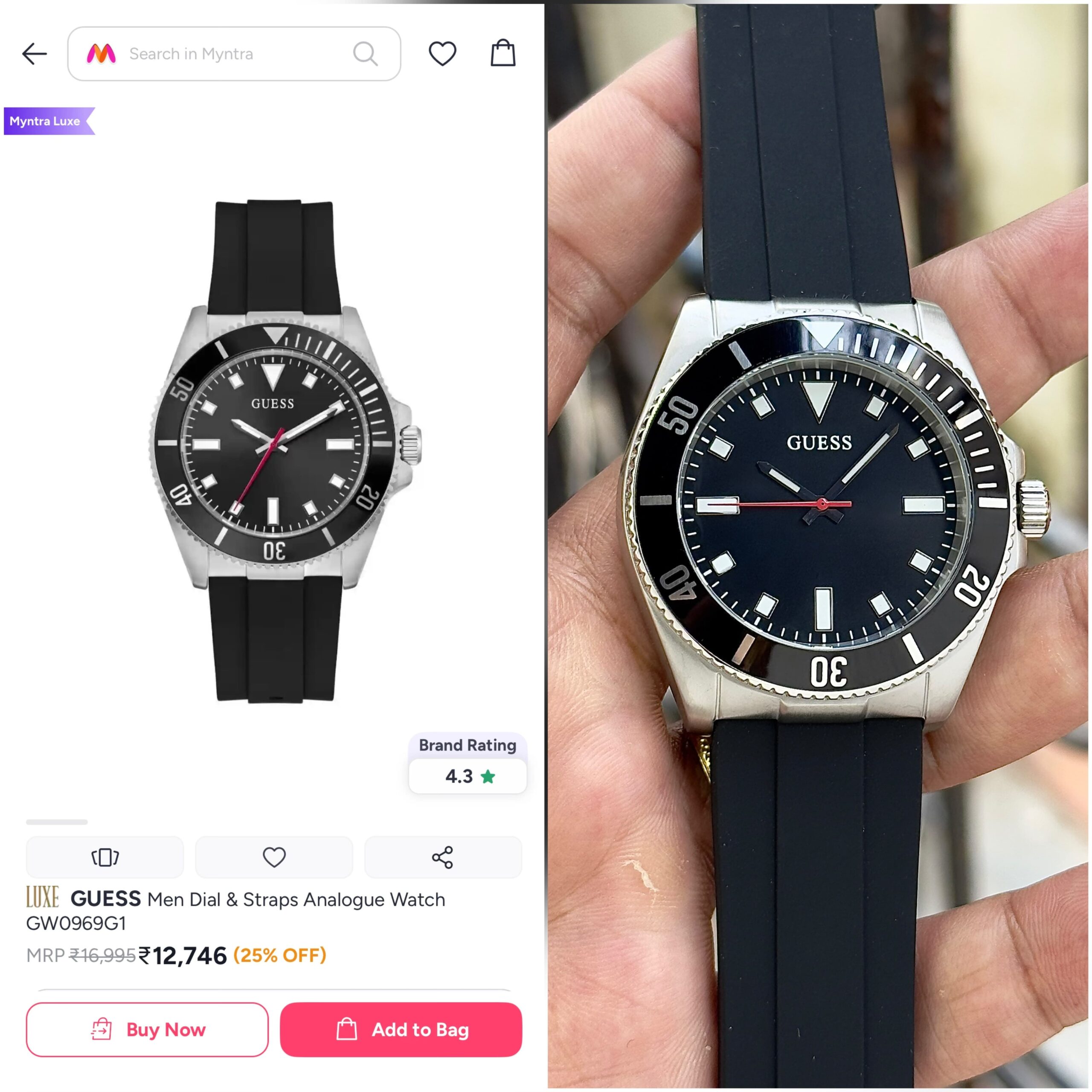 Guess GW0969G1 7A Quartz Silicone Strap Men's Watch 4 Guess GW0969G1 Original Model Comparison