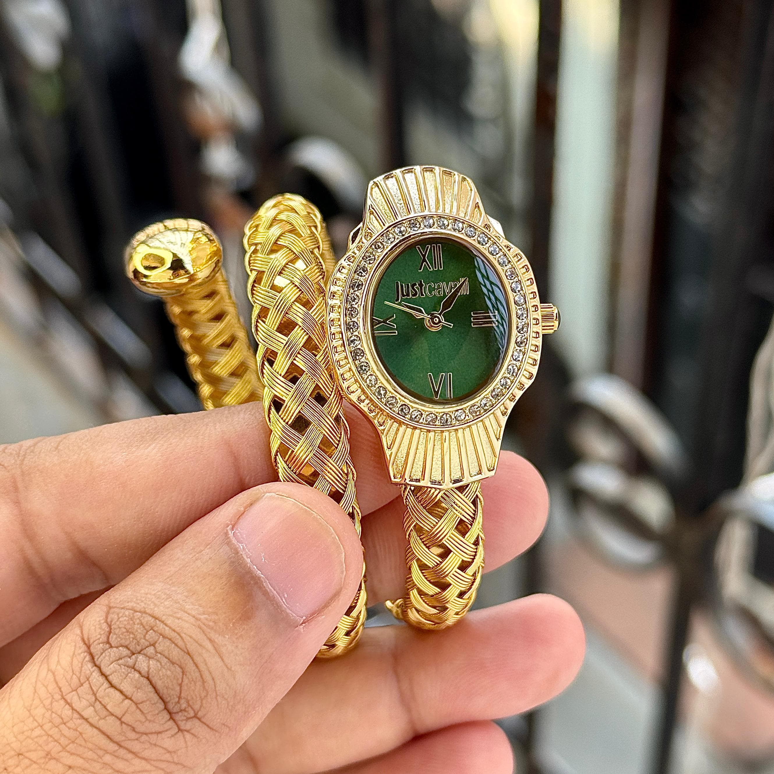 Just Cavalli Twined 7AA Premium Analog Women's Watch 3 Just Cavalli Twined Coil Women's Watch Gold Green Dial