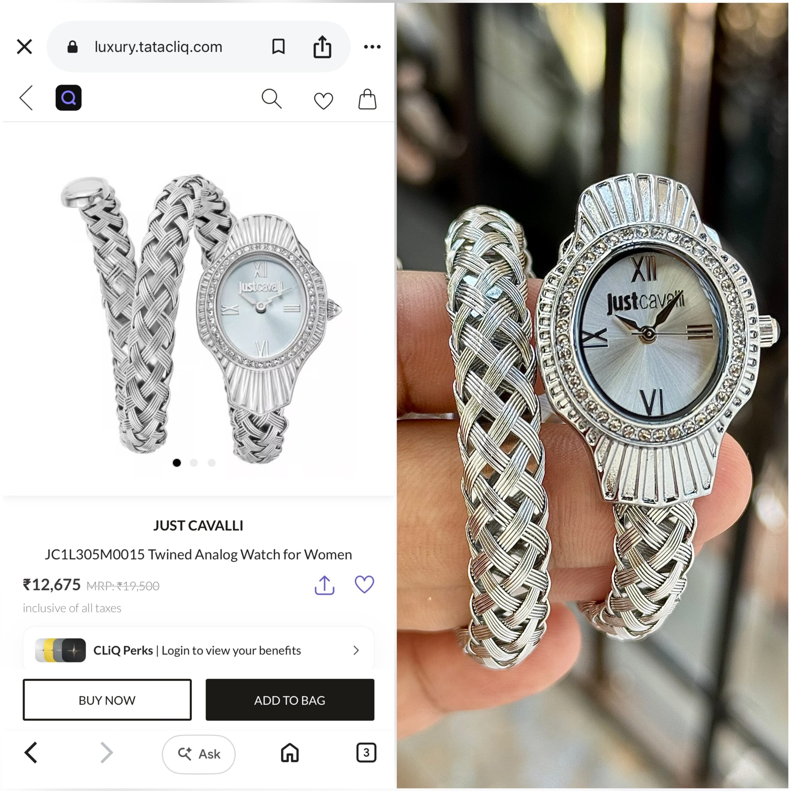 Just Cavalli Twined 7AA Premium Analog Women's Watch 7 Just Cavalli Twined Coil Watch Original Design Comparison