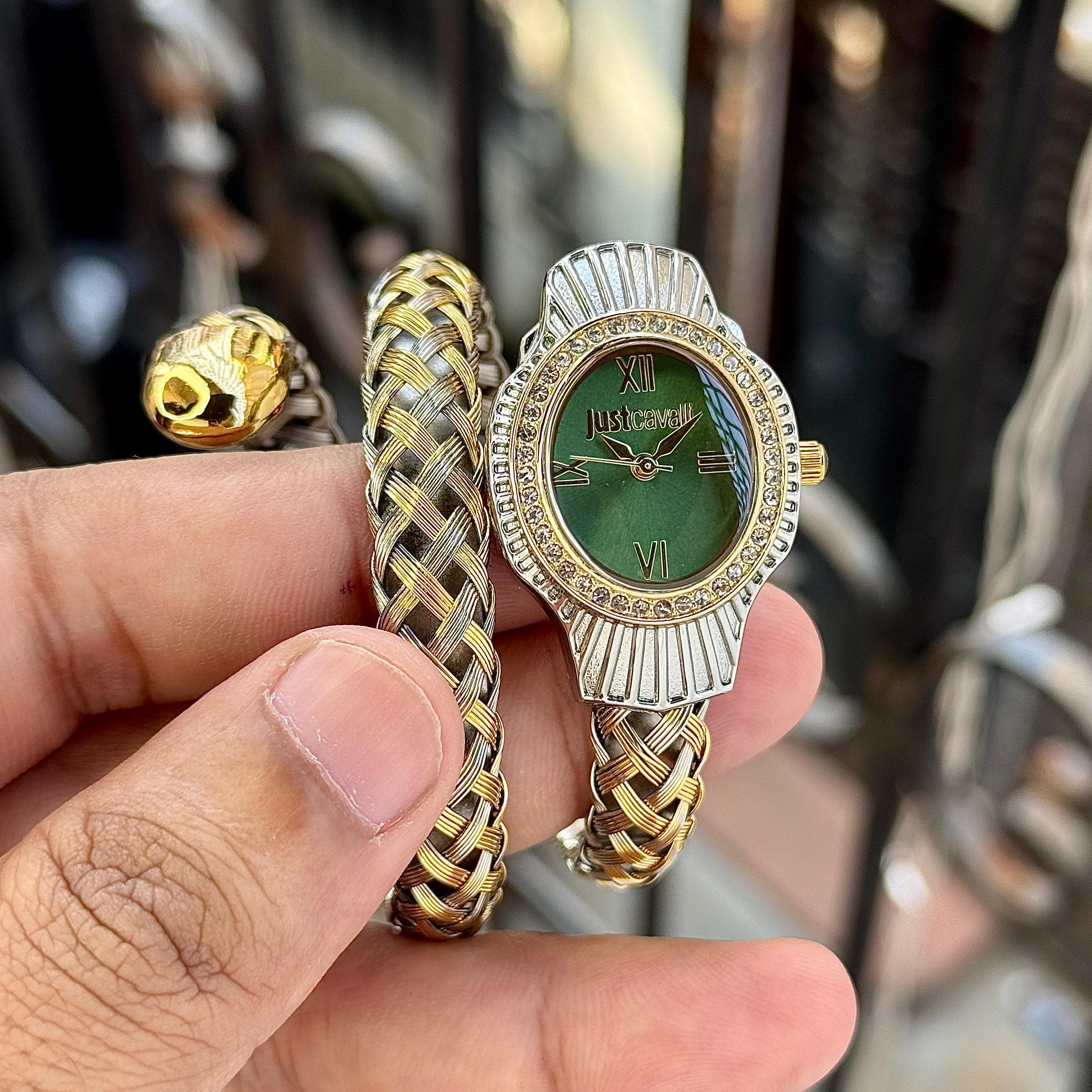 Just Cavalli Twined 7AA Premium Analog Women's Watch 5 Just Cavalli Two Tone Twined Coil Women's Watch Green Dial