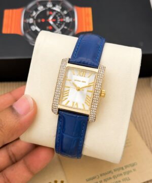 Michael Kors rectangle Blue Leather Strap Women's Rectangle Watch