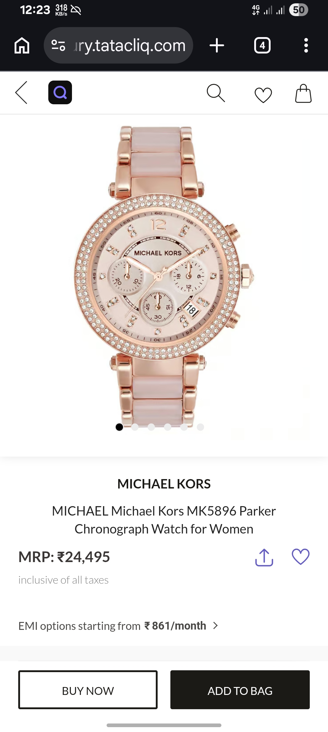 Michael Kors Parker 7AA Premium Quartz Chronograph Women's Watch – Rose Gold Pink Acrylic Strap 6 Michael Kors Parker Women's Watch refrence view
