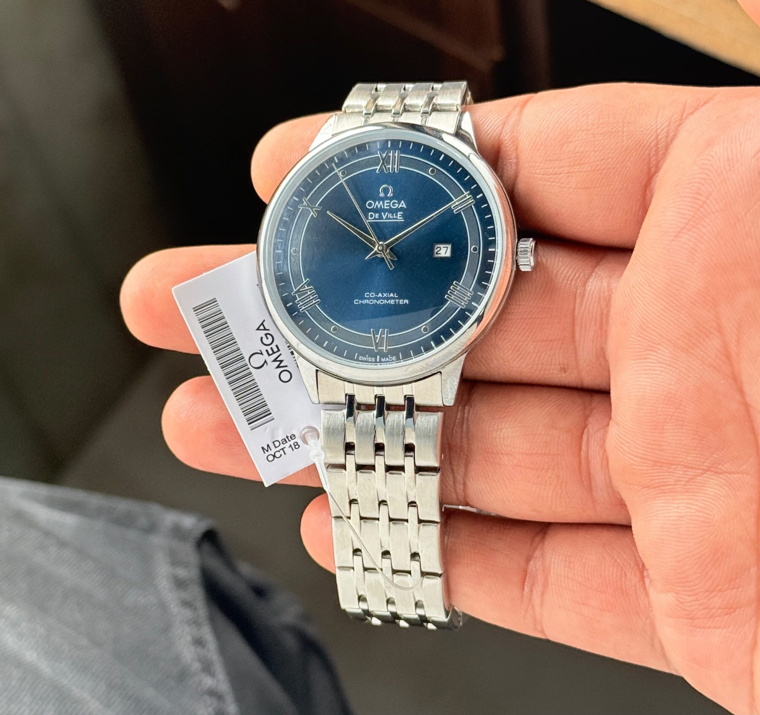 Omega De Ville 7AA Quartz Men's Watch Blue/Silver Dial Silver Stainless Steel Bracelet 5 Omega De Ville Blue Dial Quartz Watch Hand Held