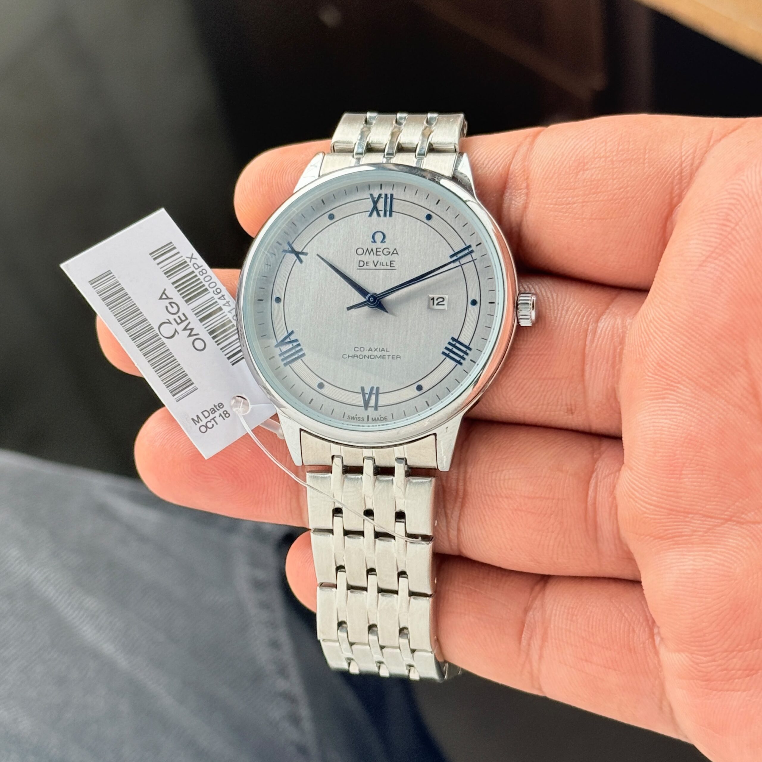 Omega De Ville 7AA Quartz Men's Watch Blue/Silver Dial Silver Stainless Steel Bracelet 6 Omega De Ville Silver Dial Roman Numeral Men's Watch