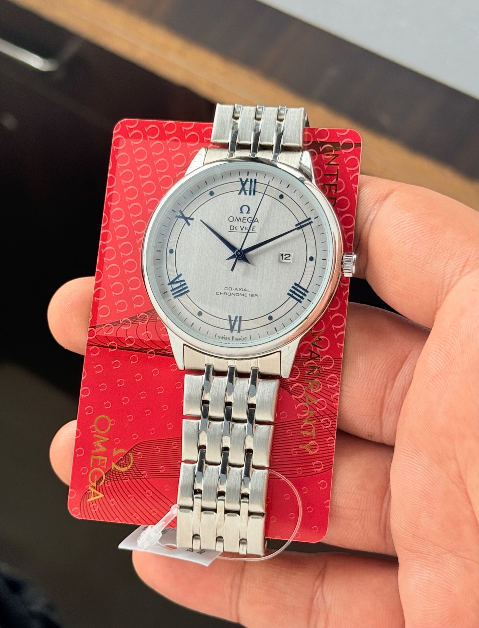 Omega De Ville 7AA Quartz Men's Watch Blue/Silver Dial Silver Stainless Steel Bracelet 2 Omega De Ville 7AA Quartz Silver Dial Stainless Steel Men's Watch
