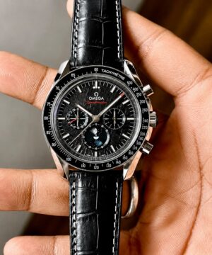 Omega Speedmaster Moonphase Automatic black meteorite dial front view
