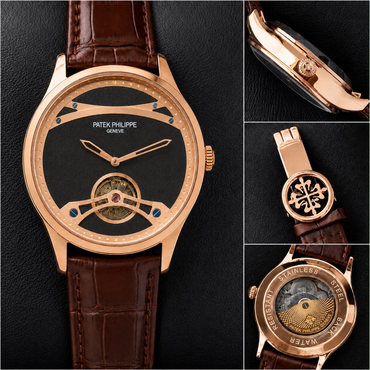 Patek Philippe Tourbillon 7AA Automatic Men's Leather Strap Watch 4 Patek Philippe Tourbillon Transparent Case Back Details