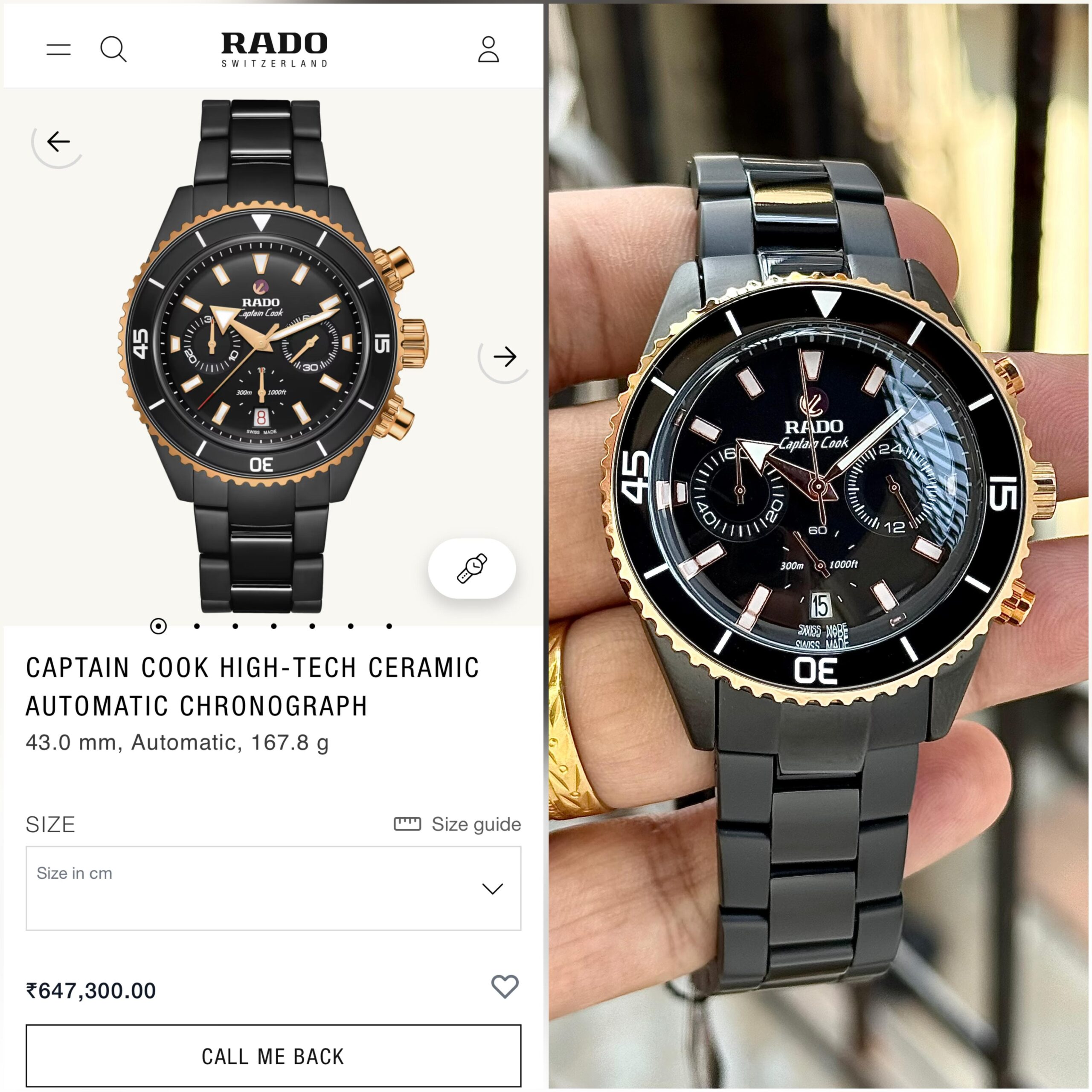 RADO Captain Cook High-Tech Ceramic Chronograph 7AA Quartz Men's Watch 3 RADO Captain Cook Chronograph Comparison