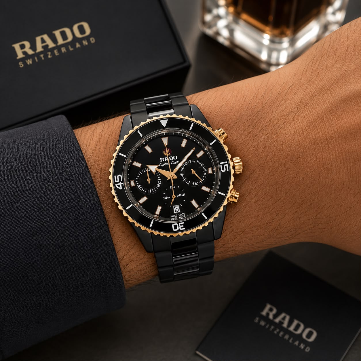 RADO Captain Cook High-Tech Ceramic Chronograph 7AA Quartz Men's Watch 10 RADO Captain Cook Watch On Wrist