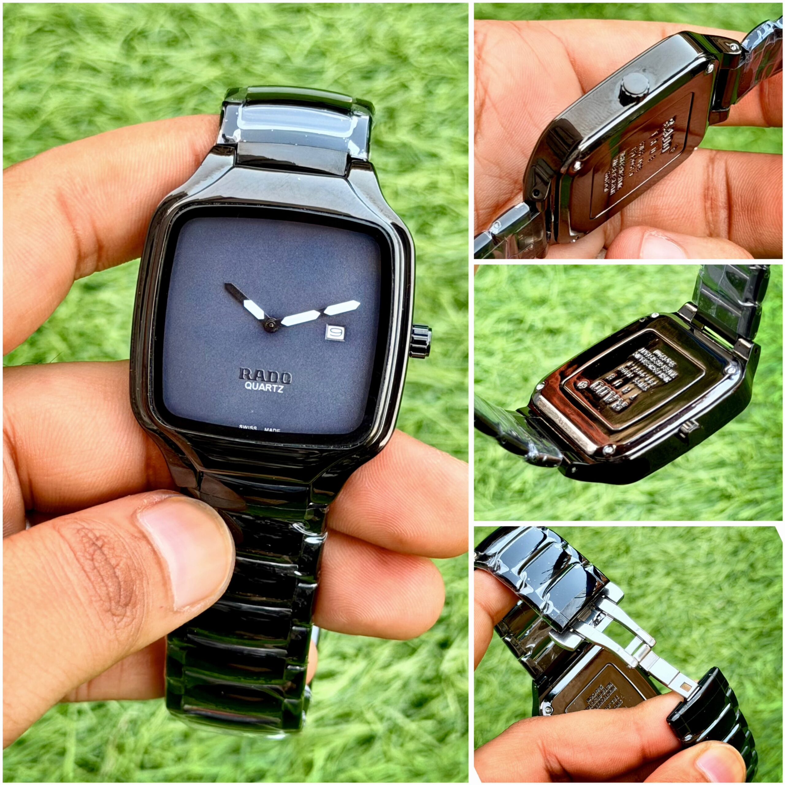 Rado True Square 7A Quartz Men's Watch Blue Dial Black Metal Strap 3 Rado True Square 7A detailed multi angle view