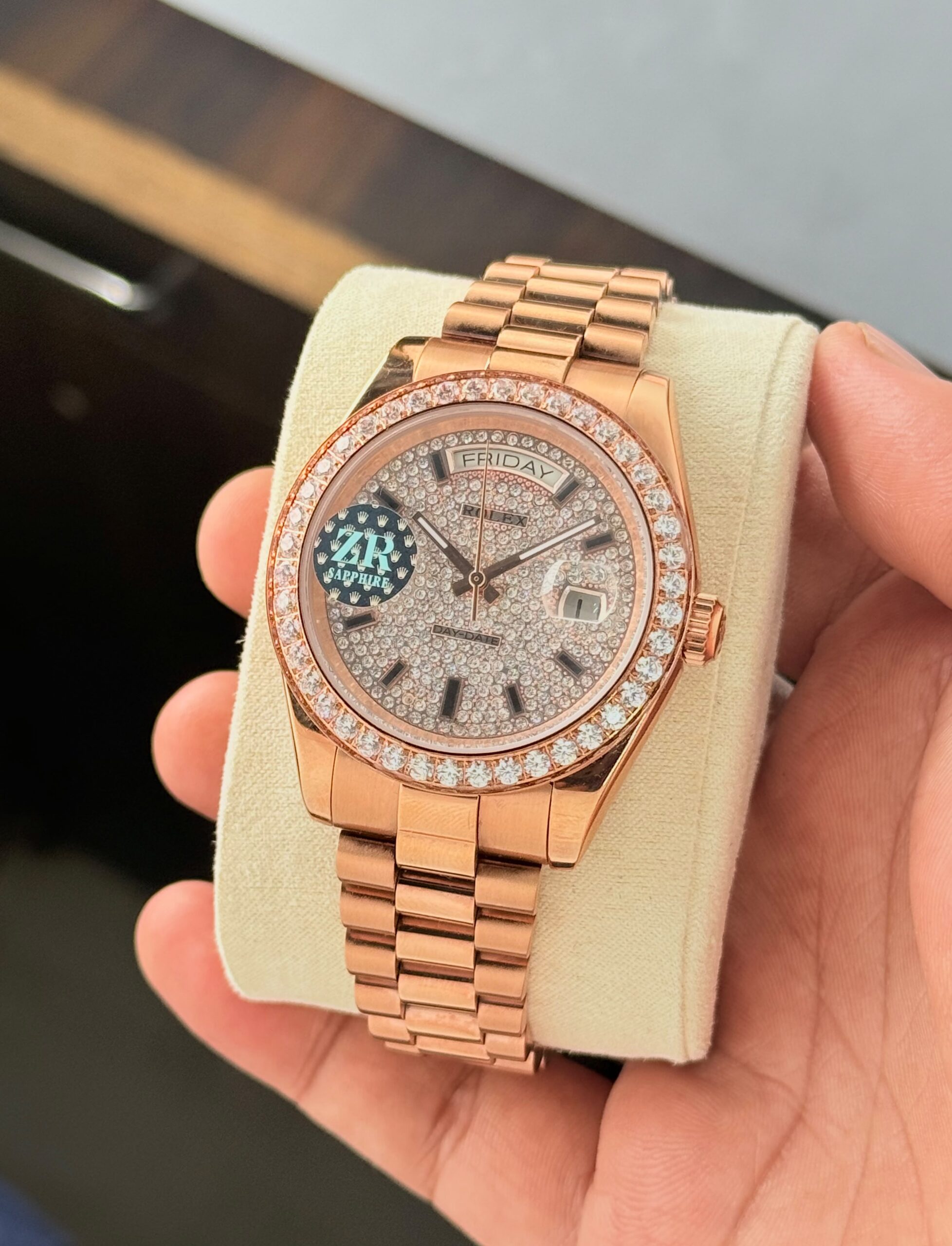 Rolex Oyster Perpetual Day-Date Diamond Dial Rose Gold Men's Watch | 40mm 3 Rolex Oyster Perpetual Day-Date Display