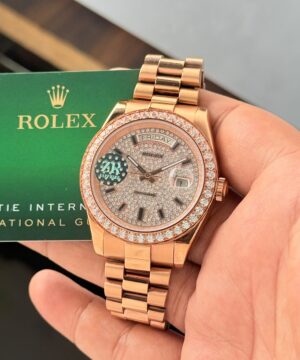 Rolex Oyster Perpetual Day-Date Diamond Dial Rose Gold Men's Watch