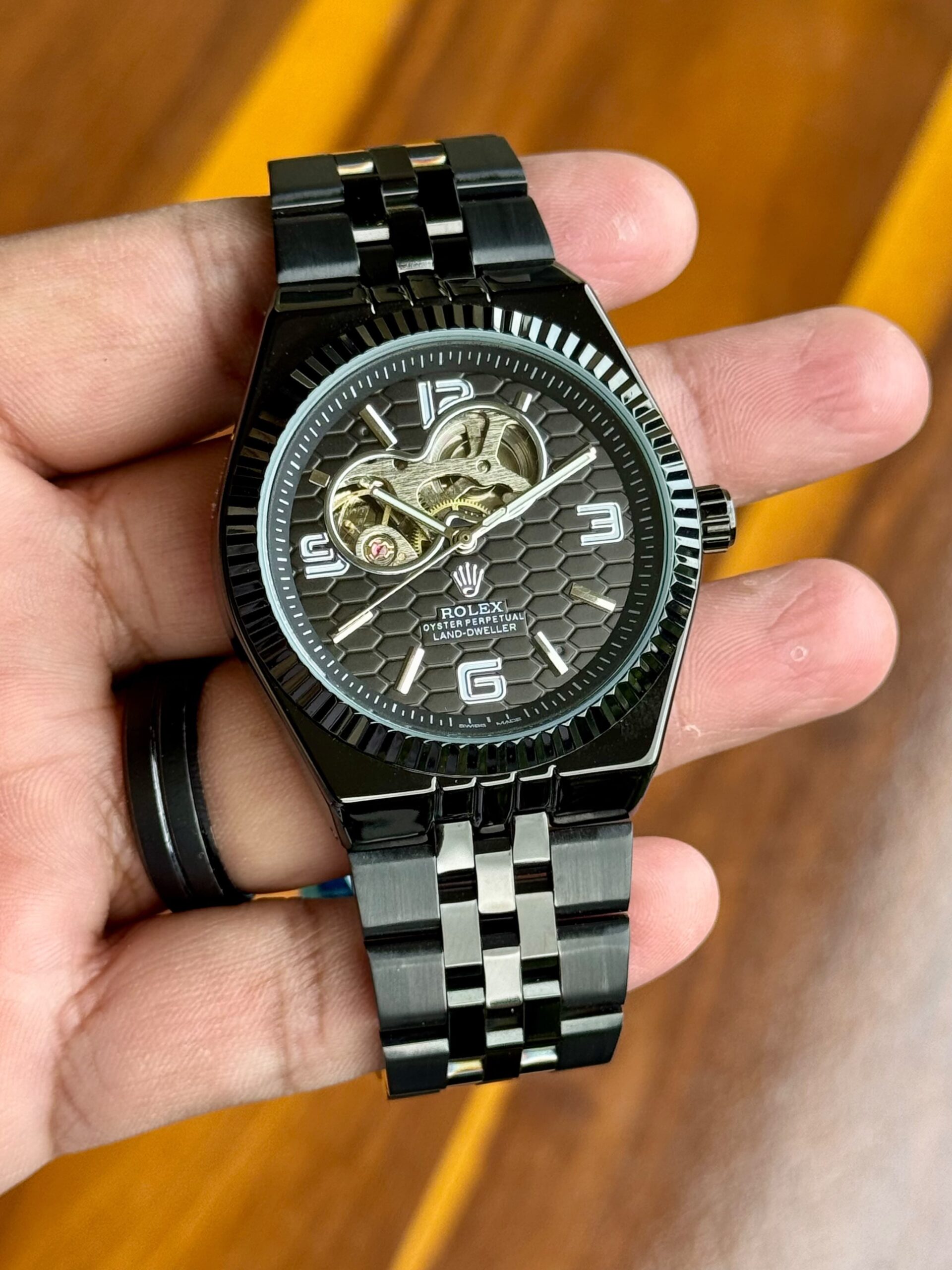 Rolex Land-Dweller 7AA Automatic Oyster Perpetual Men's Watch Open Heart Honeycomb Dial 3 Rolex Land-Dweller Black Case Gray Honeycomb Dial Automatic Watch