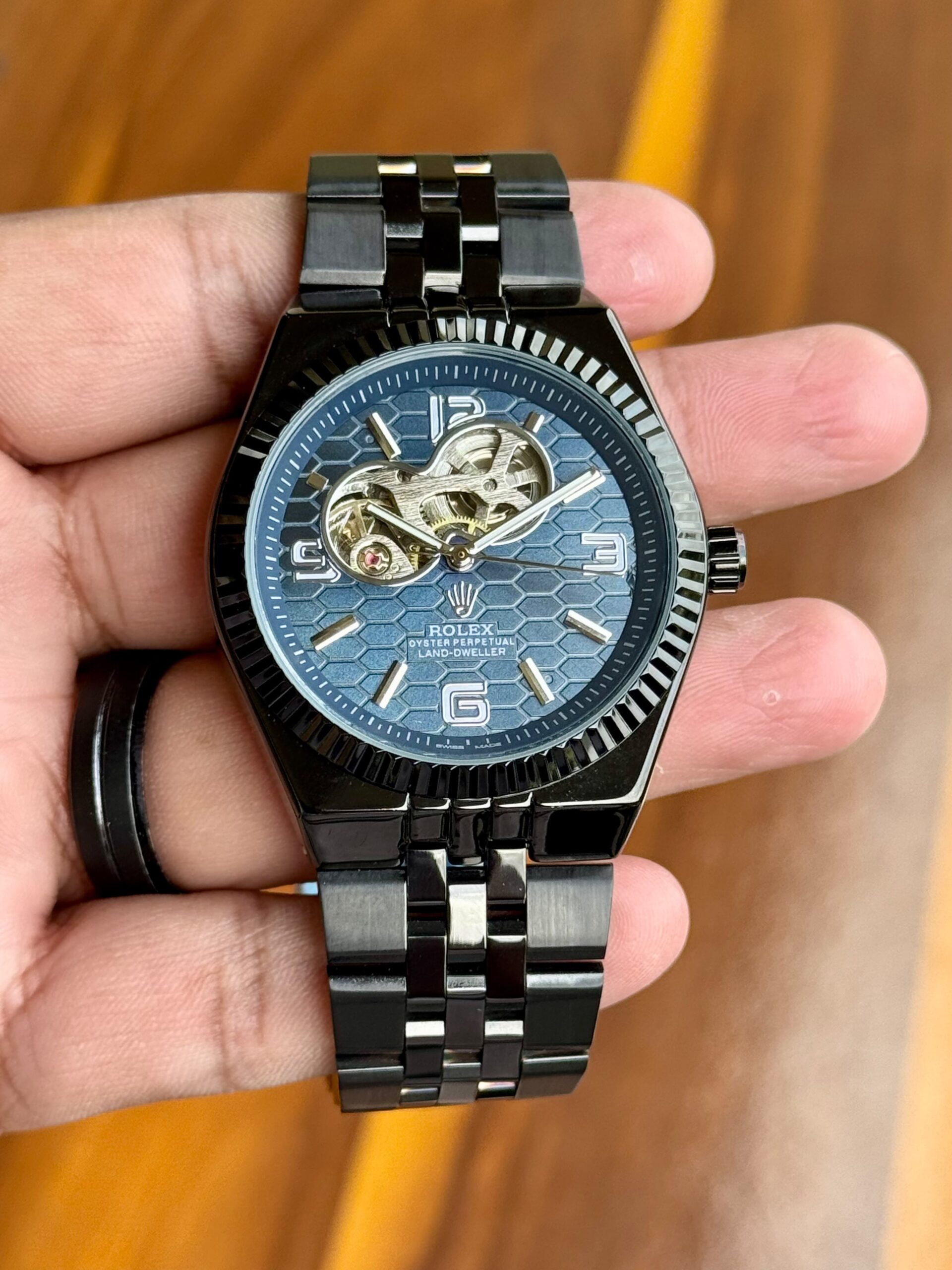 Rolex Land-Dweller 7AA Automatic Oyster Perpetual Men's Watch Open Heart Honeycomb Dial 5 Rolex Land-Dweller Blue Honeycomb Dial Automatic Men's Watch