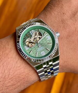Rolex Land-Dweller 7AA Automatic Green Honeycomb Dial Silver Bracelet Men's Watch