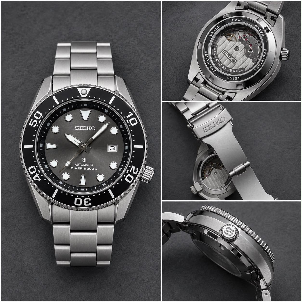 Seiko Prospex 7AA Premium Automatic diver Men's Watch | 43mm Stainless Steel 7 Seiko Prospex Black Dial Diver Watch details view