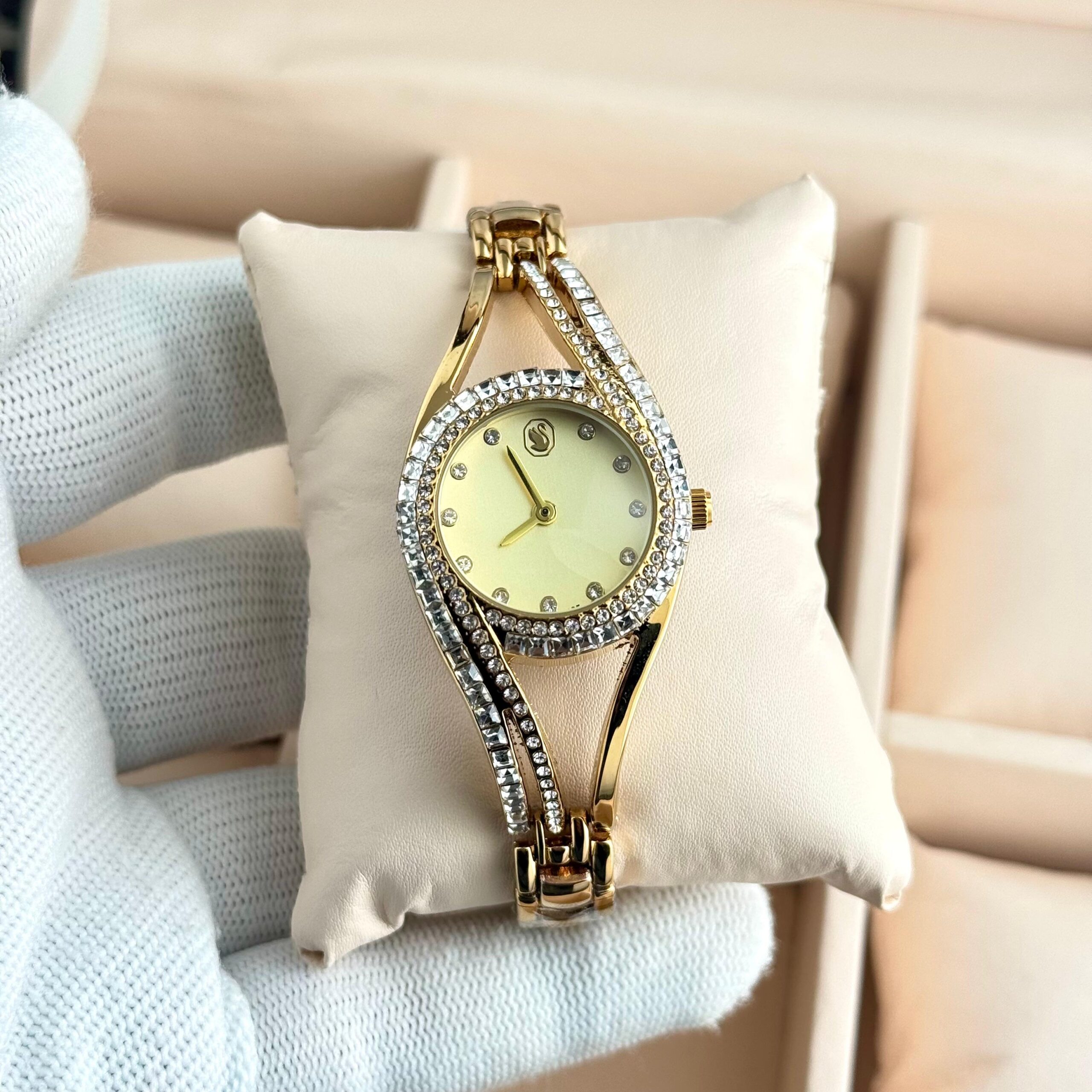 Swarovski Hyperbola 7A Quartz Women's Watch Crystal Diamond Silver & Rose Gold Bracelet 4 swarovski-hyperbola-gold-champagne-watch.jpg