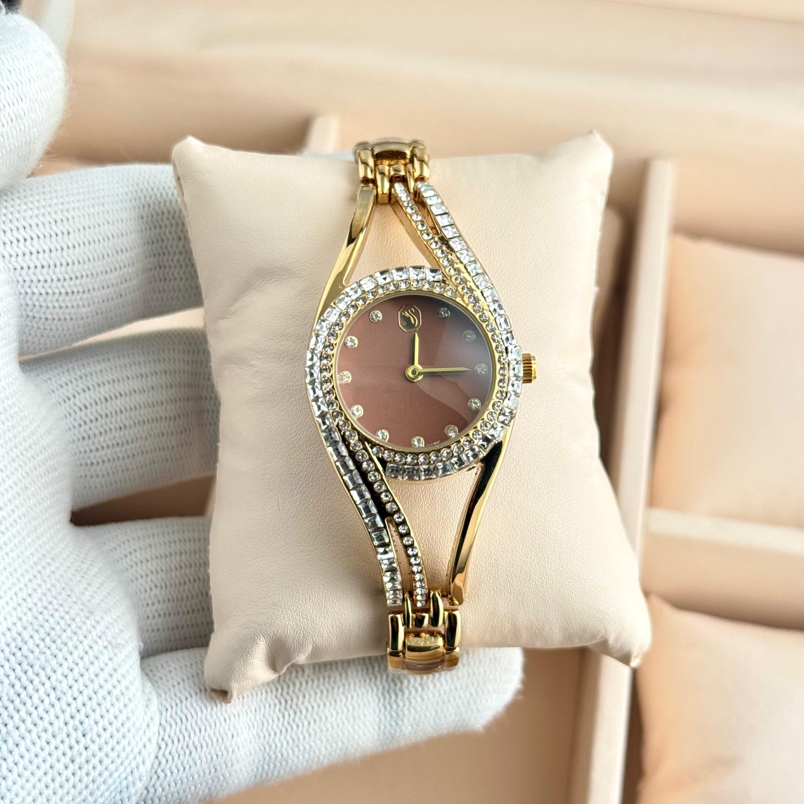 Swarovski Hyperbola 7A Quartz Women's Watch Crystal Diamond Silver & Rose Gold Bracelet 8 Swarovski Hyperbola Gold Brown Dial Women's Watch