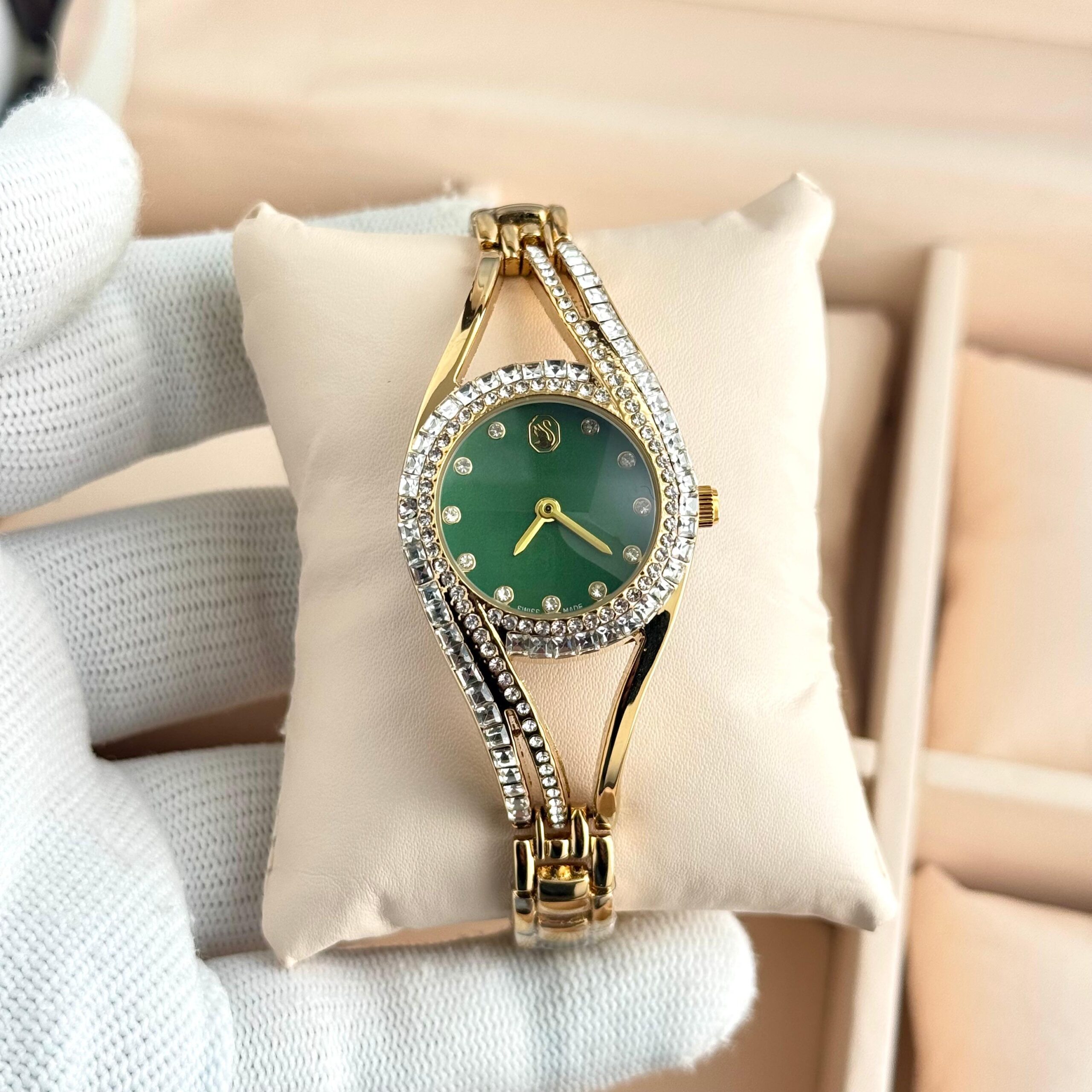 Swarovski Hyperbola 7A Quartz Women's Watch Crystal Diamond Silver & Rose Gold Bracelet 5 Swarovski Hyperbola Gold Green Dial Women's Watch