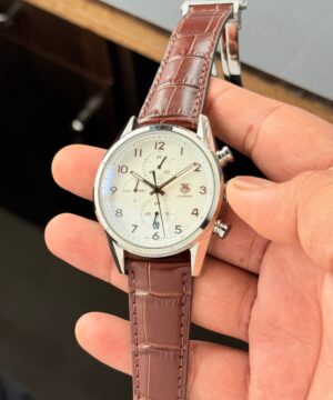 TAG Heuer Carrera Heritage Silver Dial Brown Leather Strap Watch