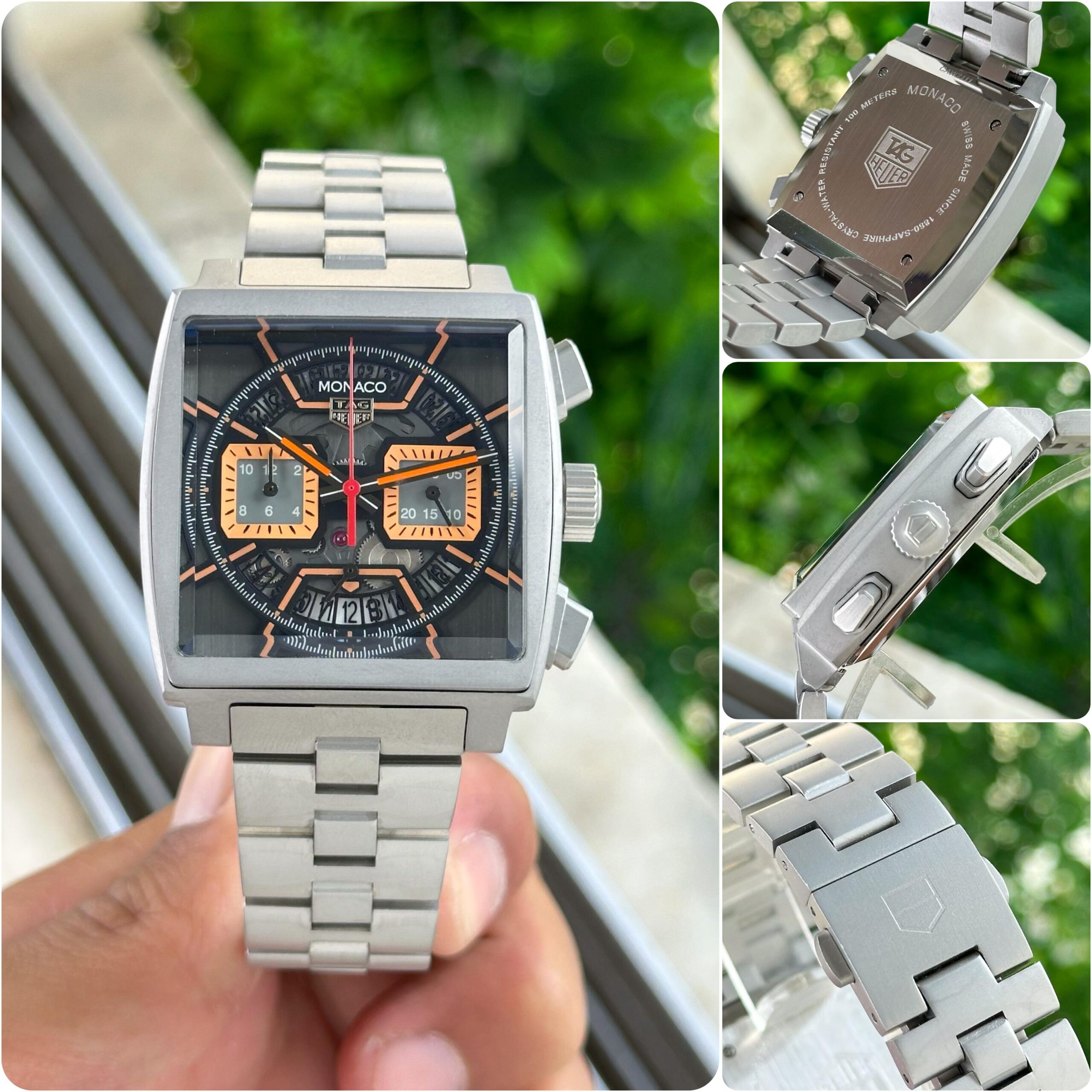 TAG Heuer Monaco 7AA Quartz Chronograph Men's Stainless Steel Watch 4 TAG Heuer Monaco Case Back Clasp and Side Details