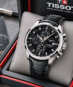 Tissot Couturier 7A Black Dial Chronograph Leather Strap Men's Watch