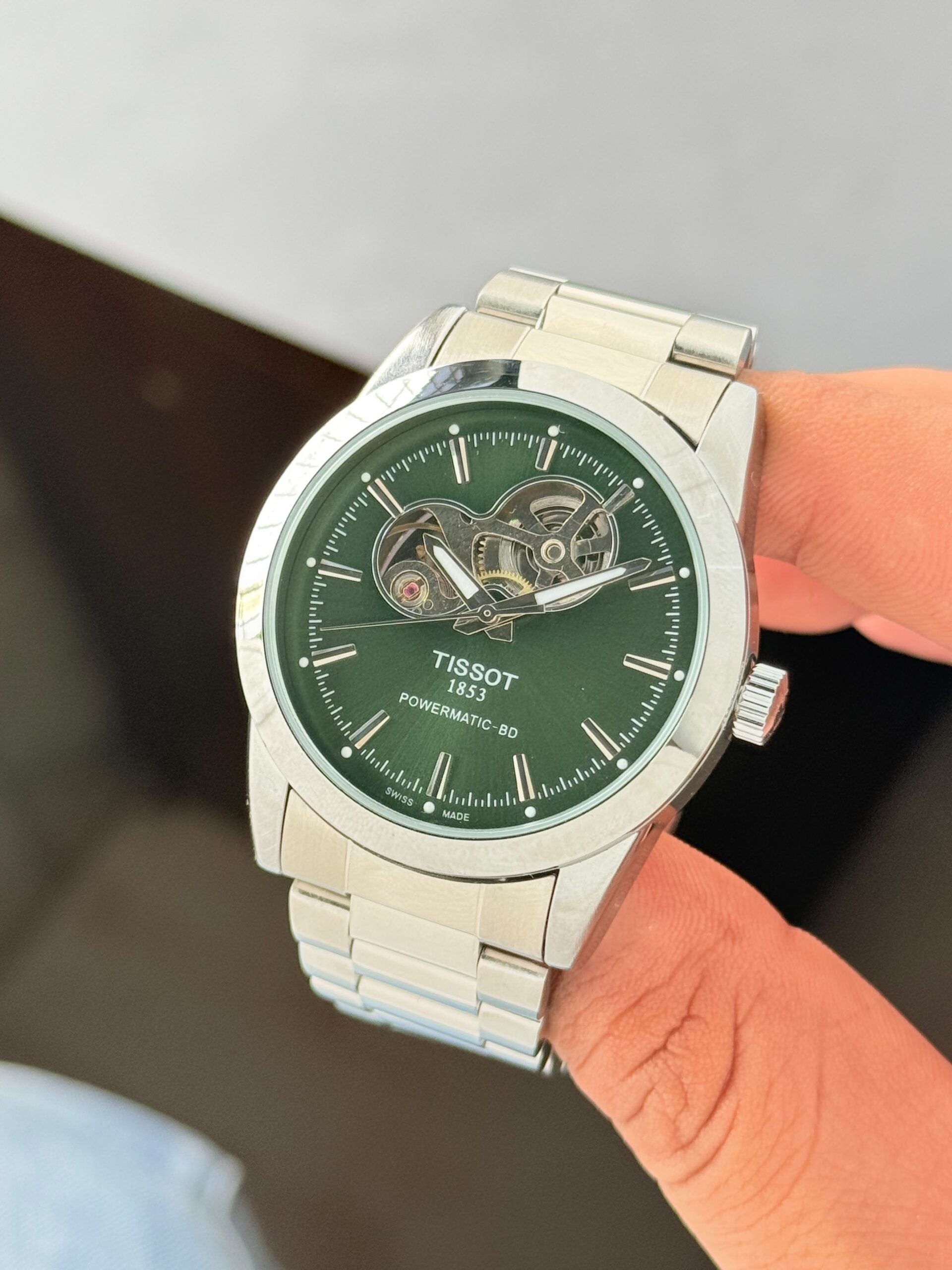 Tissot Gentleman Powermatic 80 Open Heart 7AA Automatic Men's Watch Green Dial 5 Tissot Gentleman Powermatic 80 automatic watch close up