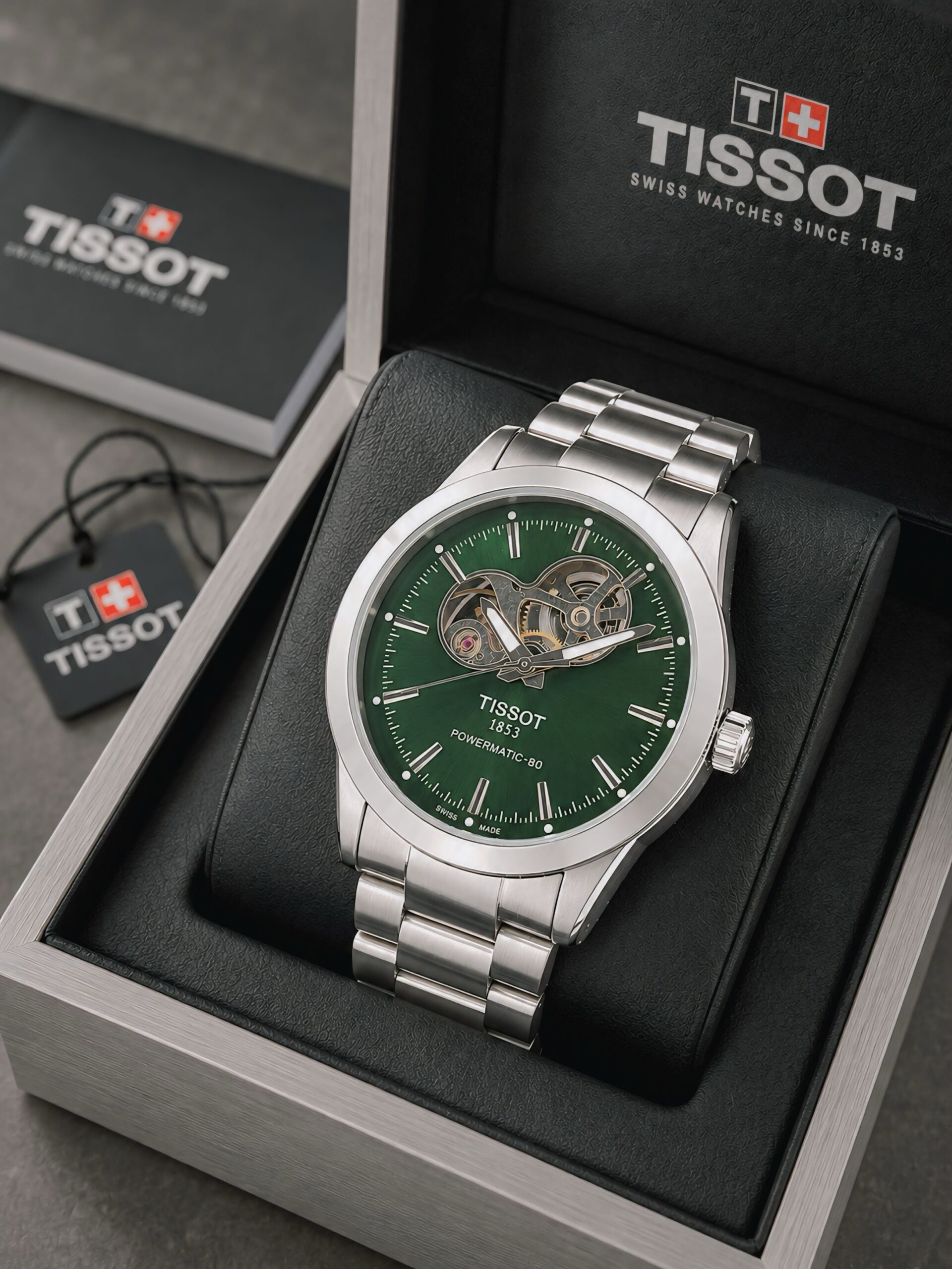 Tissot Gentleman Powermatic 80 Open Heart 7AA Automatic Men's Watch Green Dial 1 Tissot Gentleman Powermatic 80 Open Heart green dial automatic watch