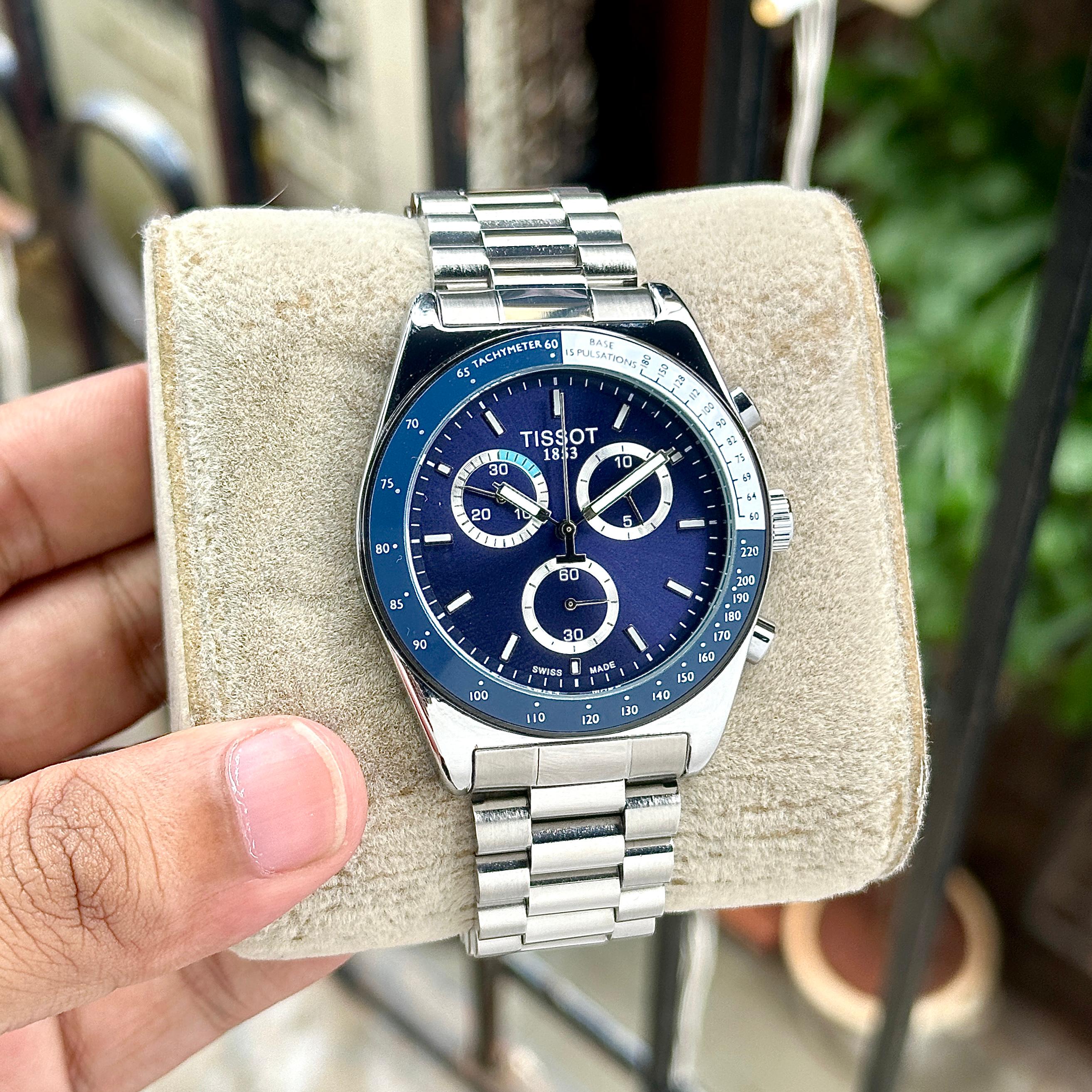 Tissot PR516 7AA Premium Chronograph Blue Dial Men's Watch | Stainless Steel 3 Tissot PR516 Front View