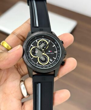 Tommy Hilfiger Clark Chronograph 7AA Black Silicone Strap Watch Front View