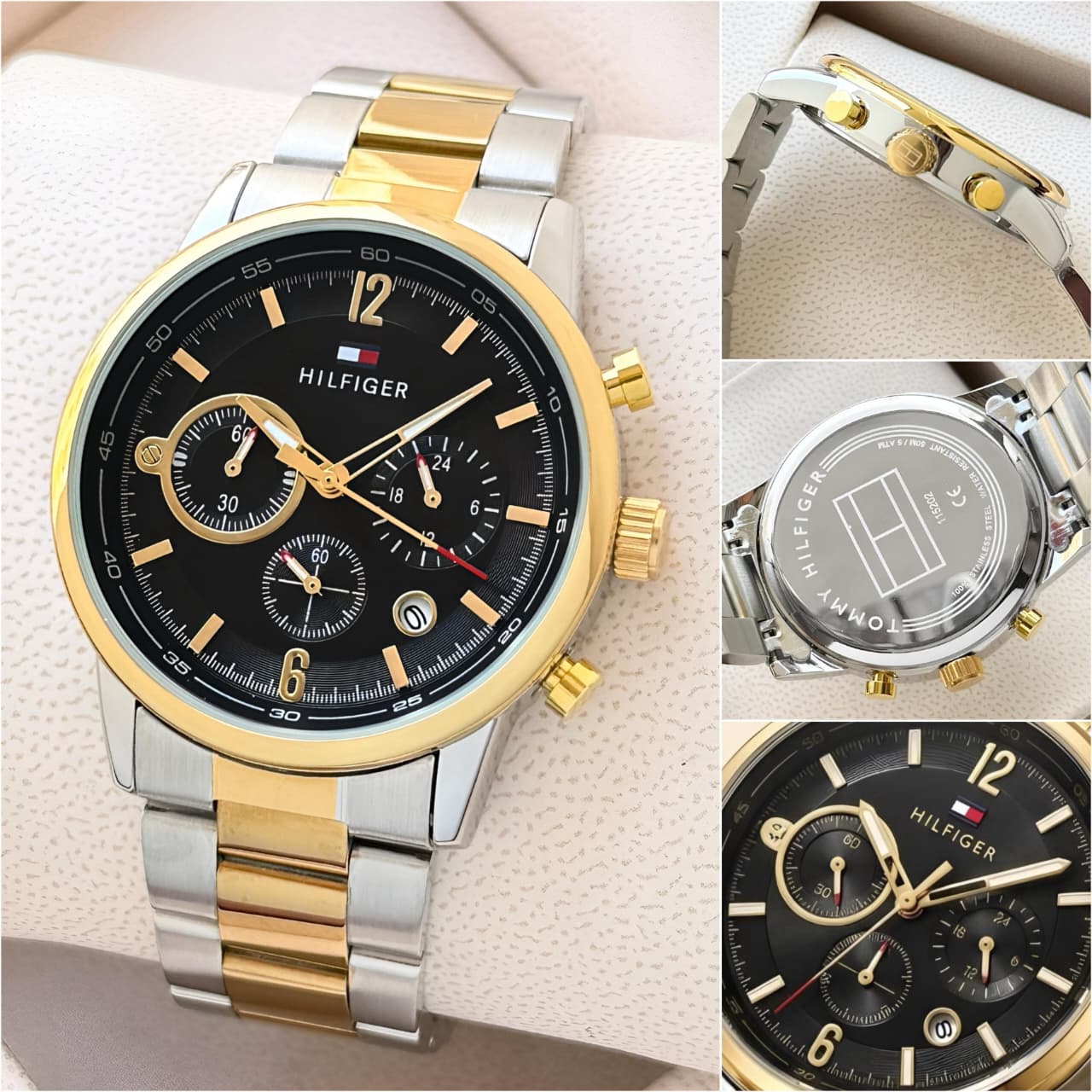 Tommy Hilfiger Evan Chronograph 7AA Premium Men's Watch | Black Dial | Two-Tone Stainless Steel 5 Tommy Hilfiger Evan Chronograph 7AA Premium Men's Watch | Black Dial | Two-Tone Stainless Steel - Image 5
