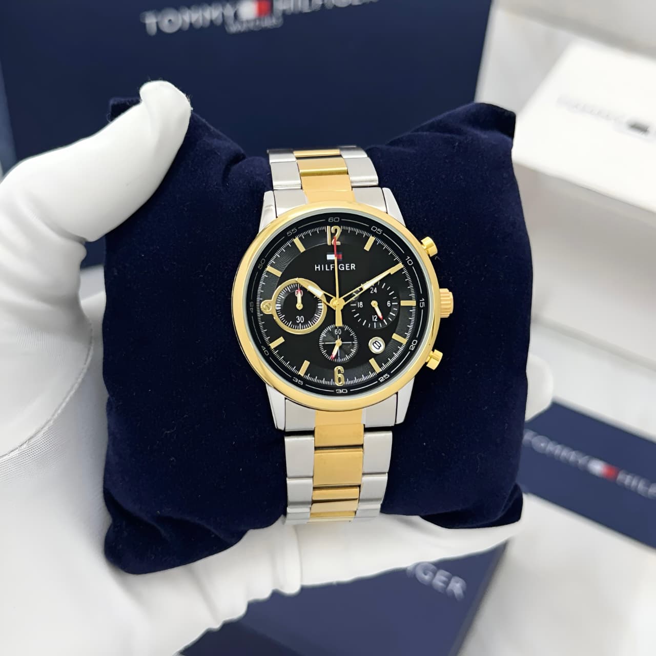 Tommy Hilfiger Evan Chronograph 7AA Premium Men's Watch | Black Dial | Two-Tone Stainless Steel 1 Tommy Hilfiger Evan Chronograph 7AA Premium Black Dial Men's Watch