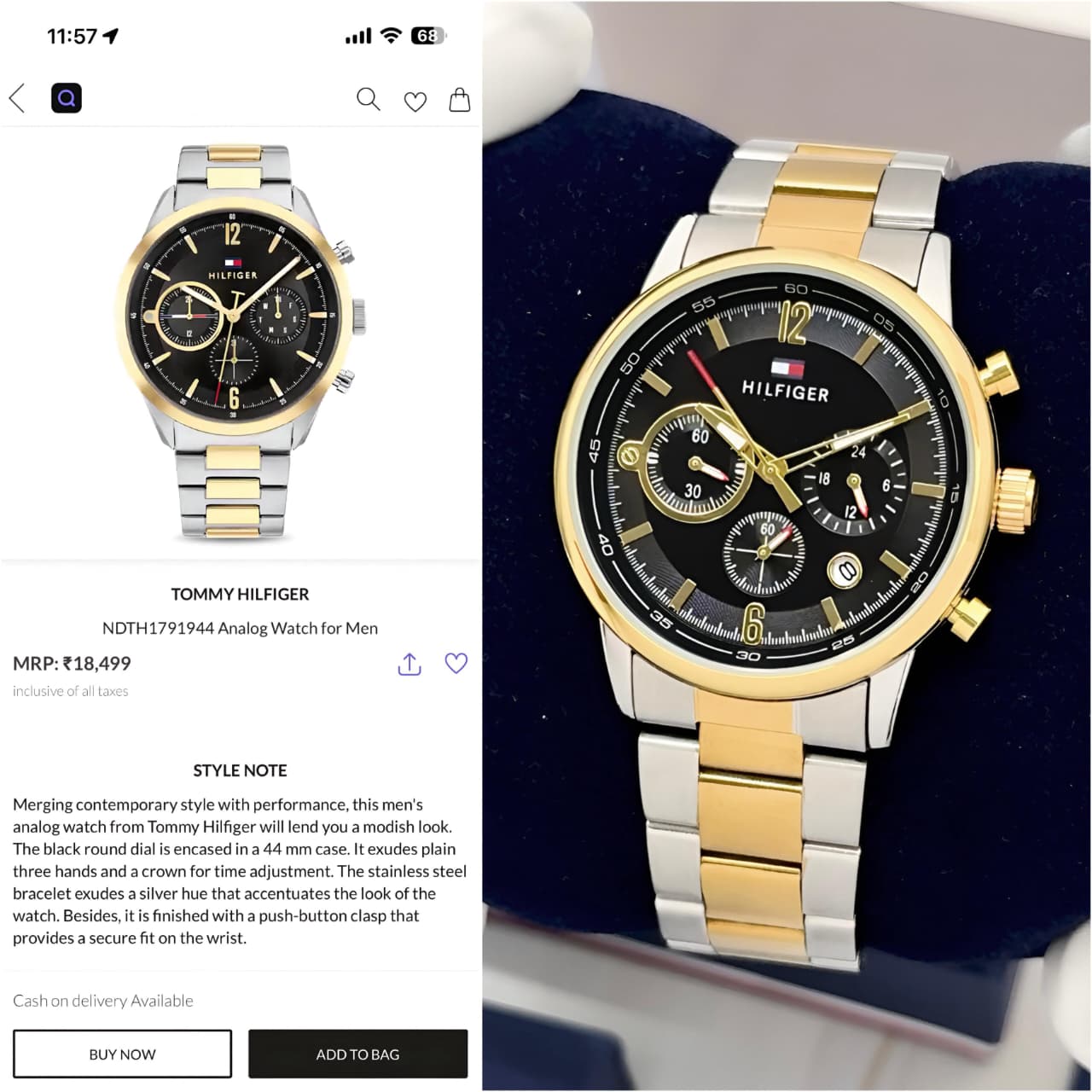 Tommy Hilfiger Evan Chronograph 7AA Premium Men's Watch | Black Dial | Two-Tone Stainless Steel 4 Tommy Hilfiger Evan Chronograph 7AA Premium Men's Watch | Black Dial | Two-Tone Stainless Steel - Image 4