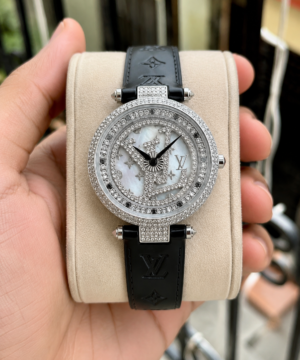 LV Crystal 7a quartz Watch Silver Black Strap